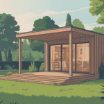 appenti en bois moderne attenant à une maison, lumière douce, ambiance chaleureuse