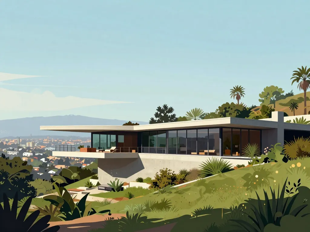 Illustration architecture goldstein sheats façade béton et baies vitrées