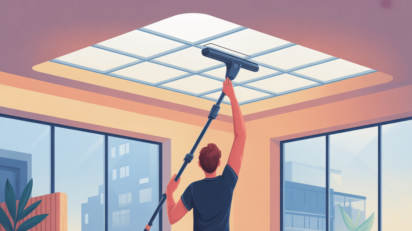 Illustration balai telescopique plafond nettoyage sécurisé