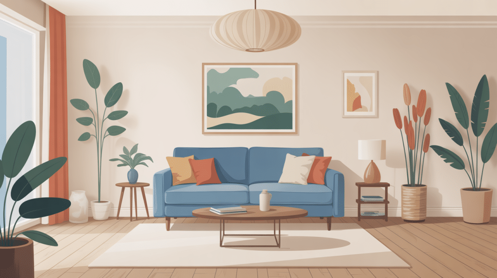 canapé bleu ciel pièce maîtresse salon lumineux