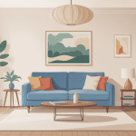 canapé bleu ciel pièce maîtresse salon lumineux