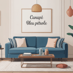 canapé bleu pétrole dans salon moderne élégant