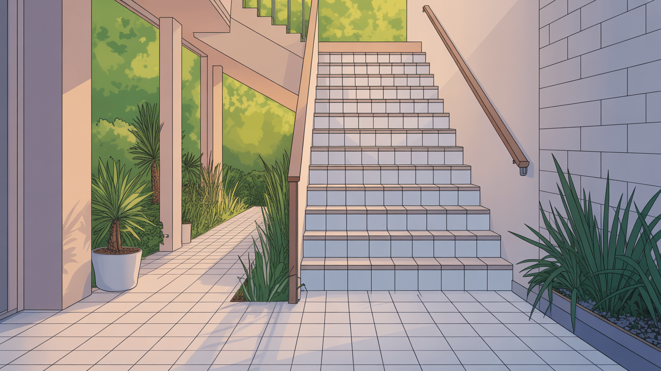 illustration carrelage sur escalier exterieur moderne et sécurisé