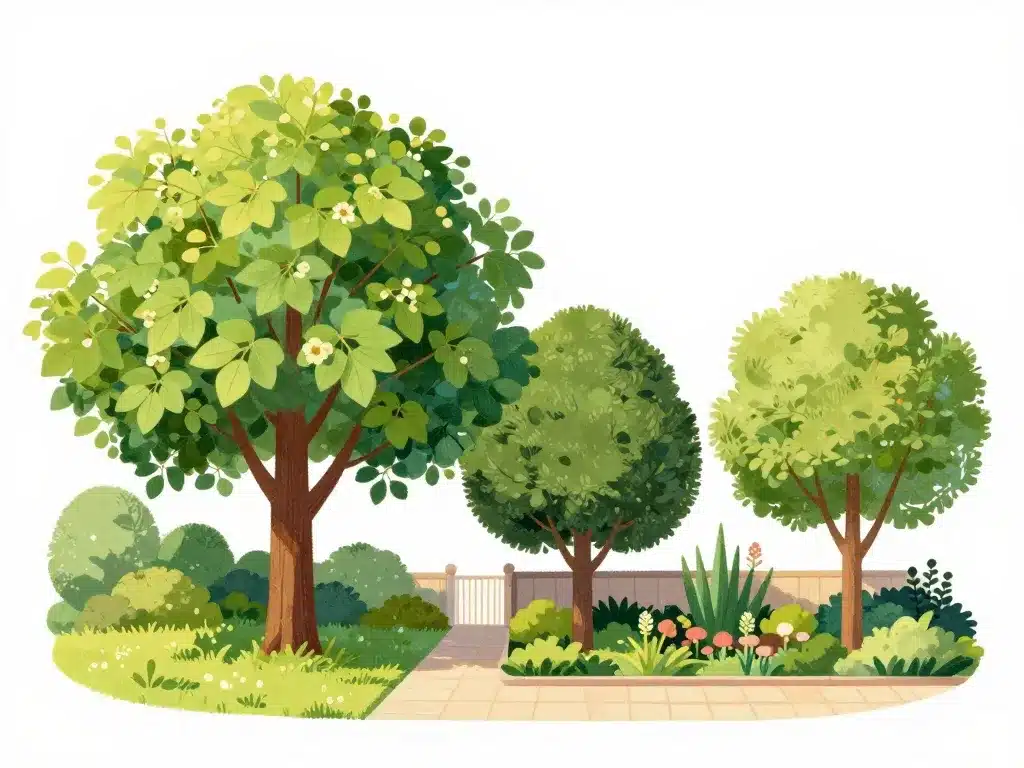 Différentes variétés catalpa dans jardins