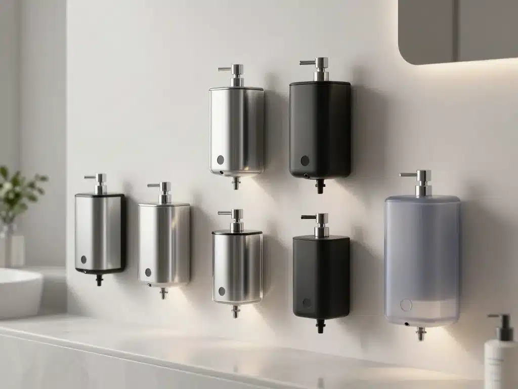 types distributeur de savon mural rechargeable sur comptoir