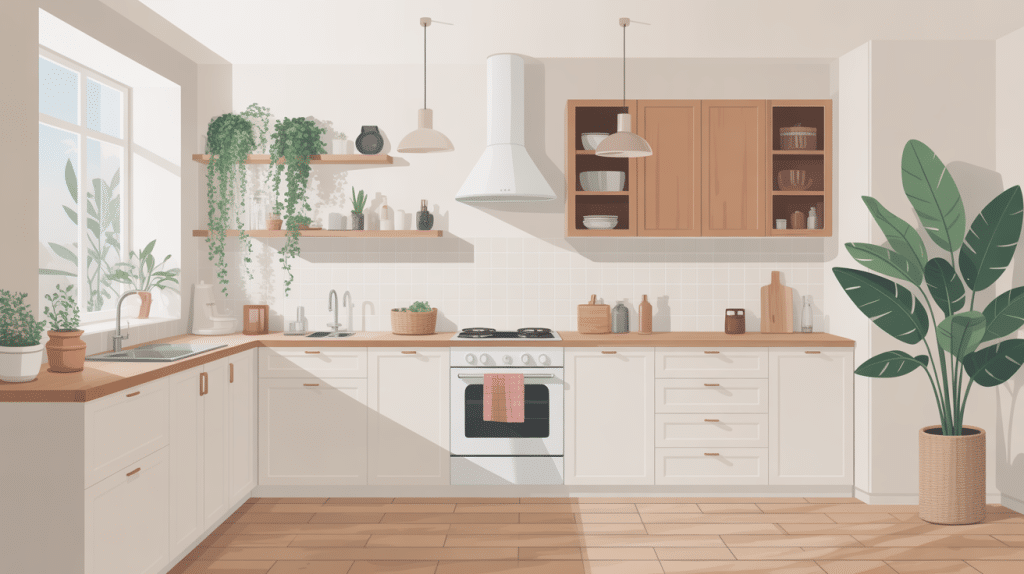 Cuisine plume illustration légère épurée moderne