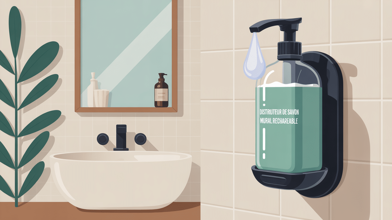 distributeur de savon mural rechargeable illustration hygiène