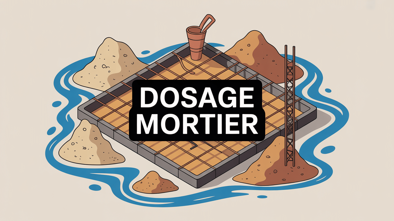 illustration du dosage mortier avec seaux de ciment sable eau sur chantier