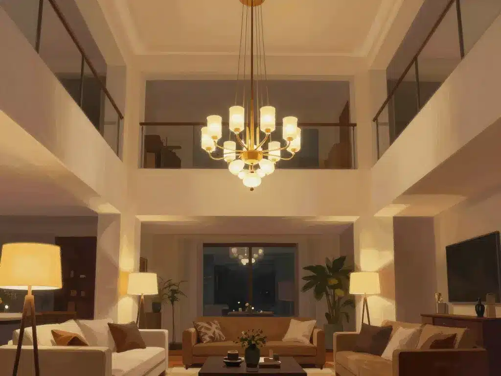 lustre plafond haut ambiance chaleureuse déco