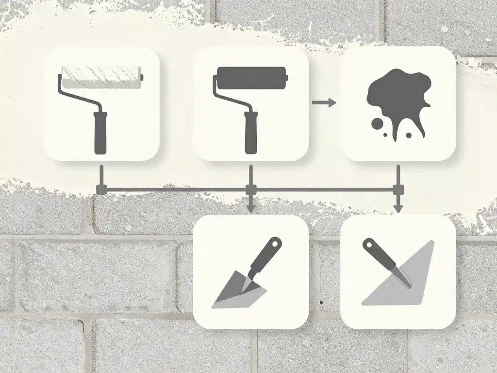 Application et lissage d’enduit au rouleau sur mur en parpaing