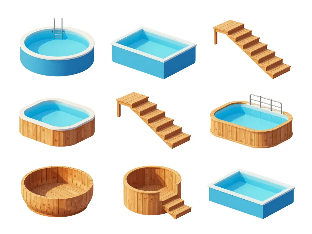 Schéma types escalier bois piscine hors sol compatible