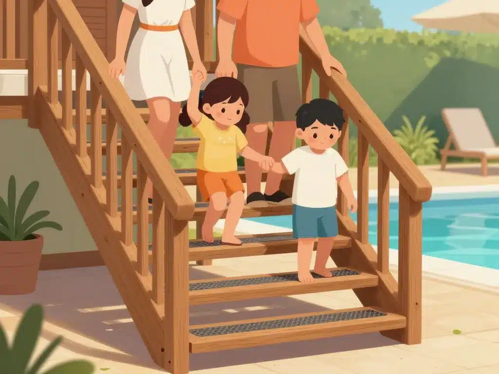 Famille sécurité escalier bois piscine hors sol