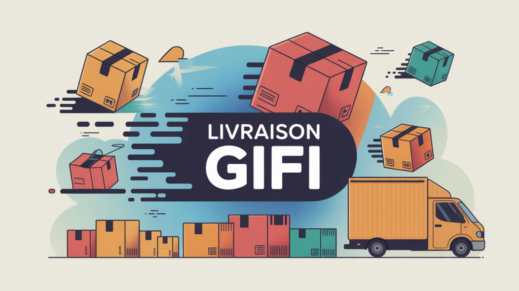 illustration gifi livraison avec colis en mouvement