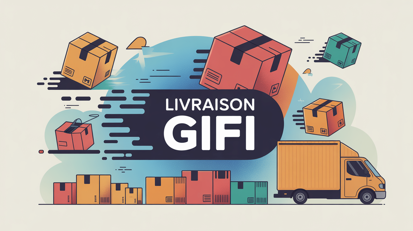 illustration gifi livraison avec colis en mouvement
