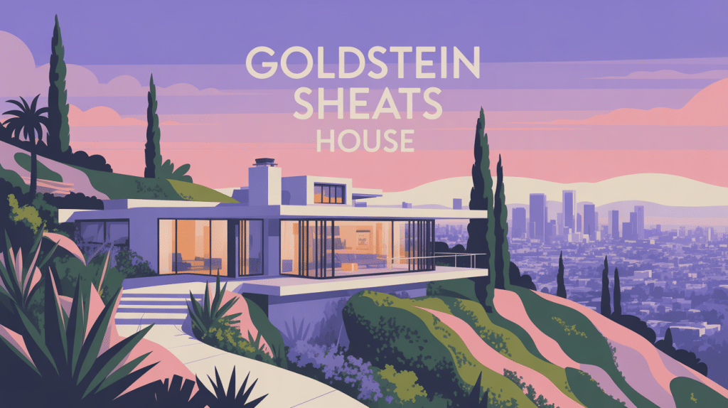 Vue globale Goldstein Sheats House perchée sur colline à Los Angeles