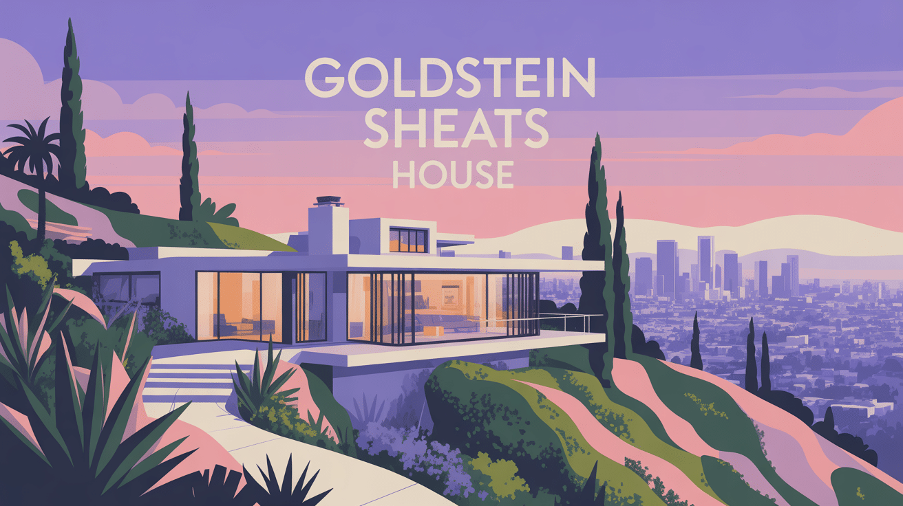 Vue globale Goldstein Sheats House perchée sur colline à Los Angeles