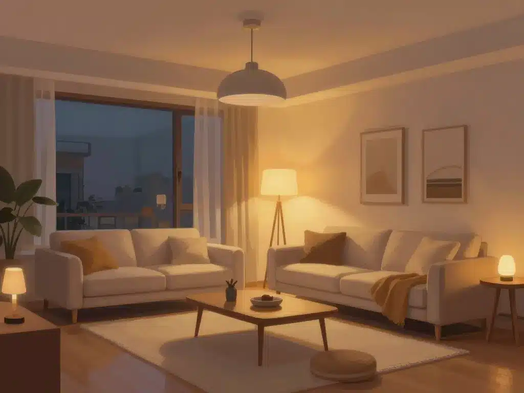 halogene salon avec ambiance lumineuse chaleureuse