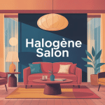 halogene salon moderne avec éclairage chaleureux