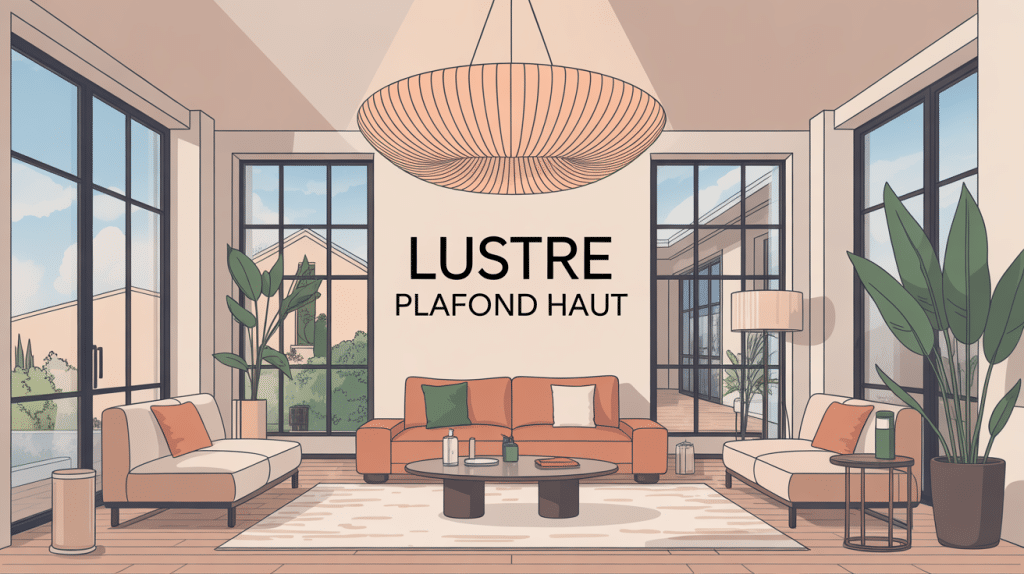 lustre plafond haut design dans salon moderne