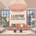 lustre plafond haut design dans salon moderne