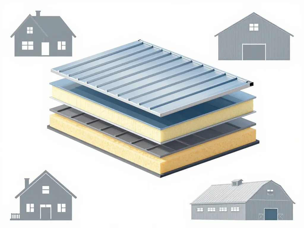 Schéma panneau sandwich toiture avec ses usages principaux