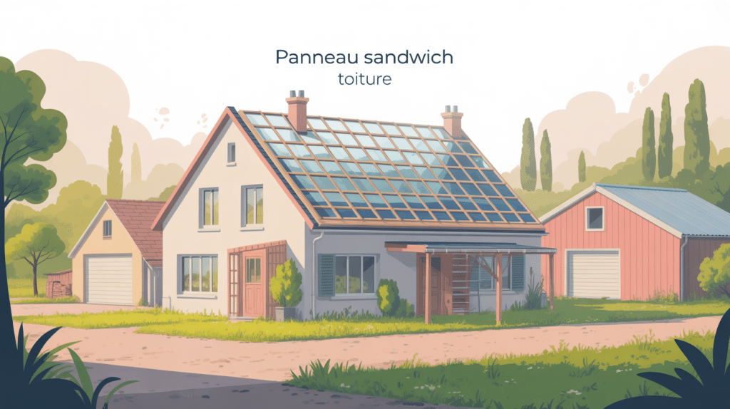 Illustration panneau sandwich toiture sur maison, garage et hangar