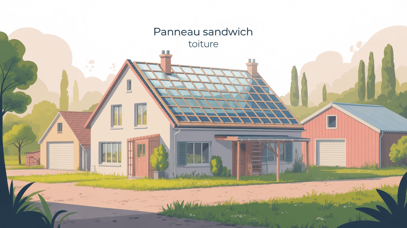 Illustration panneau sandwich toiture sur maison, garage et hangar