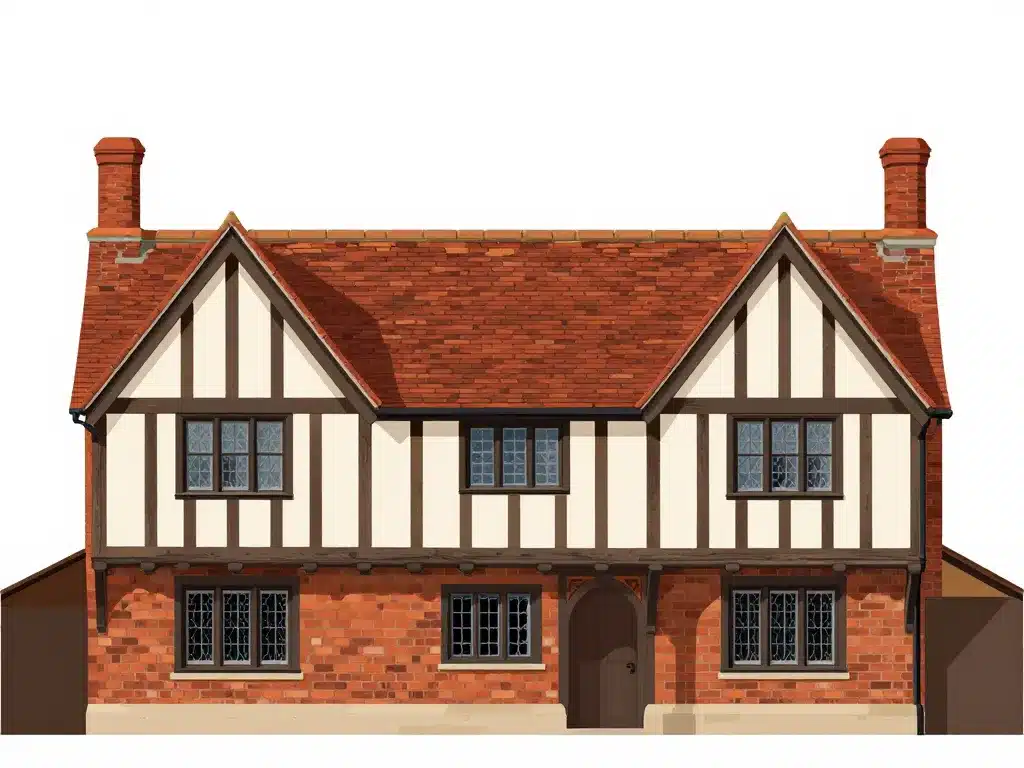 Diagramme maison style tudor avec toit pentu et colombages