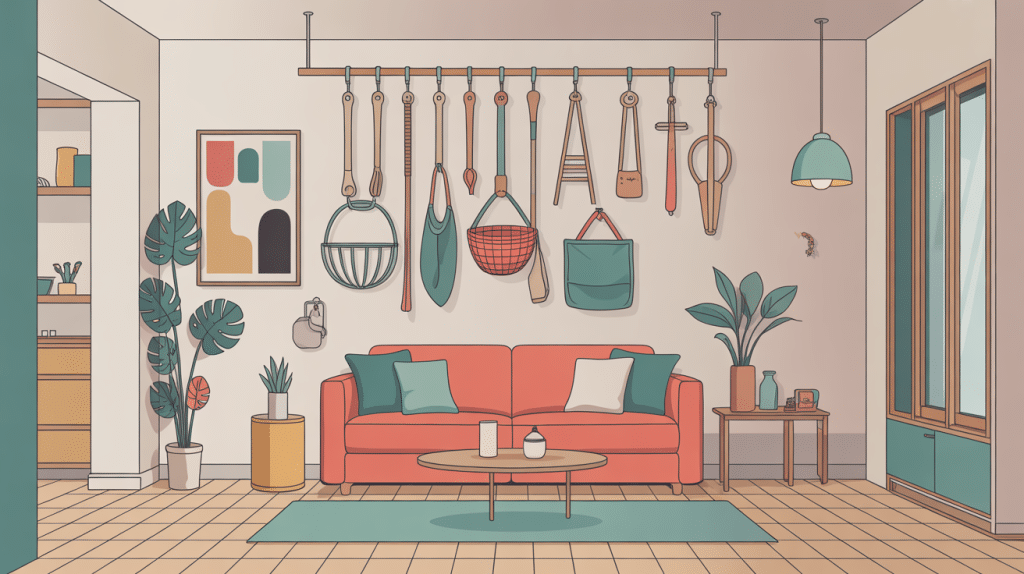 support balai mural bien organisé dans maison lumineuse