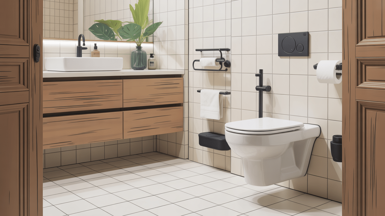 Illustration wc suspendu geberit dans une salle de bains élégante