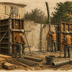 coffrage mur béton entre banches sur chantier