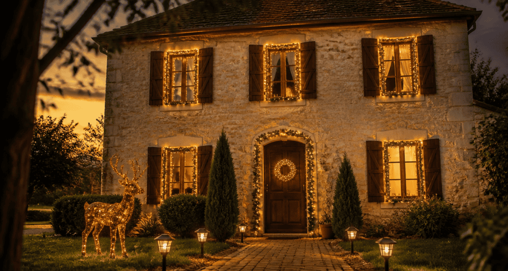 decoration noel exterieur maison jardin guirlandes LED