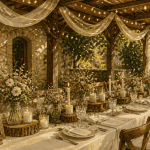Decos de mariage table extérieure sous pergola