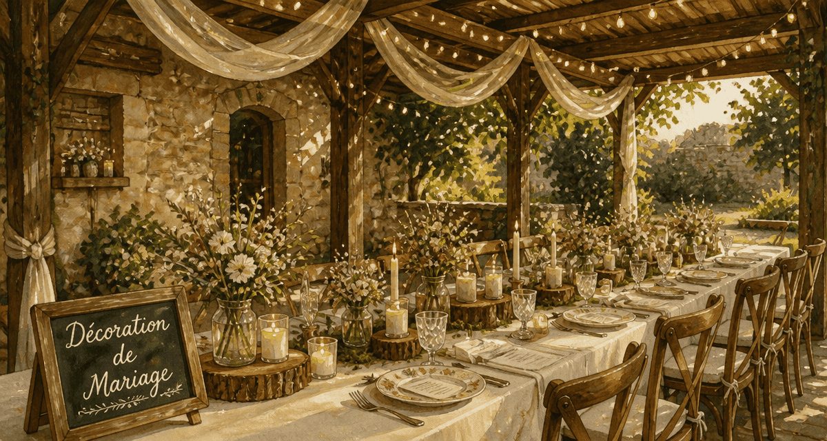 Decos de mariage table extérieure sous pergola