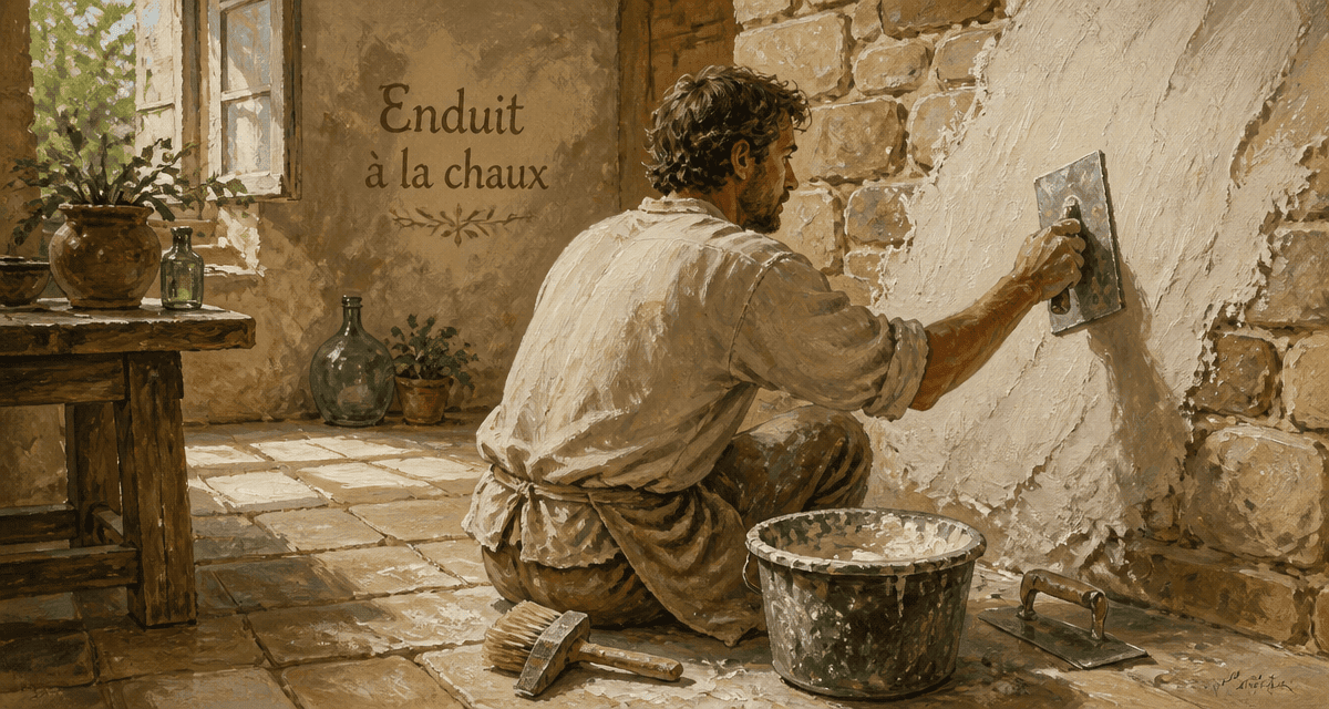 enduit à la chaux aérienne sur mur en pierre
