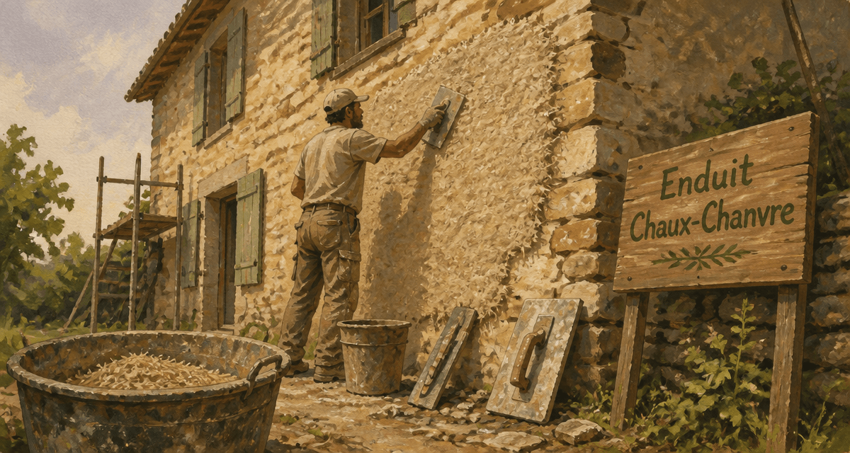 enduit chaux chanvre exterieur application mur pierre