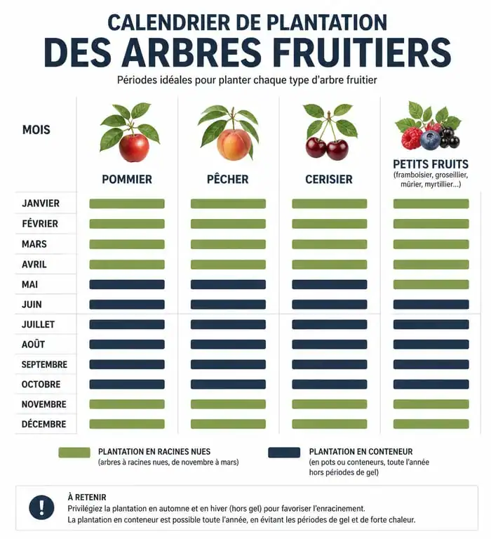 Calendrier de plantation des arbres fruitiers par espèce pour réussir son verger