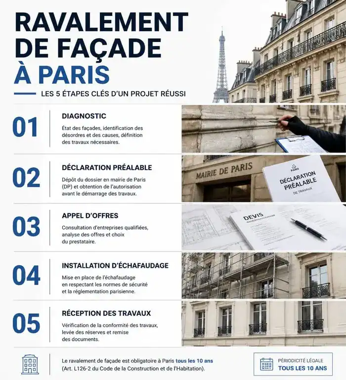 Étapes clés d'un projet de ravalement de façade à Paris