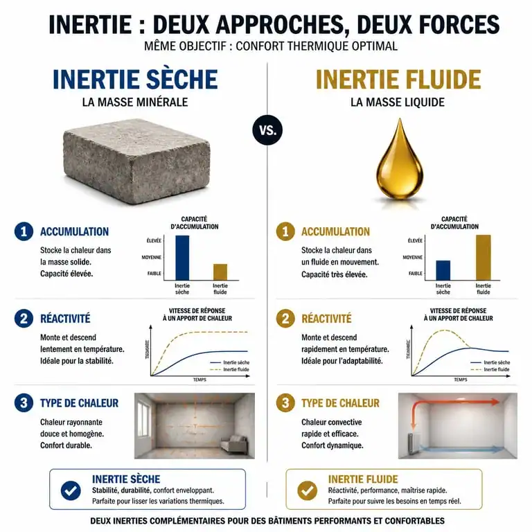 Infographie comparative des technologies de radiateurs à inertie sèche et fluide pour choisir son radiateur à inertie