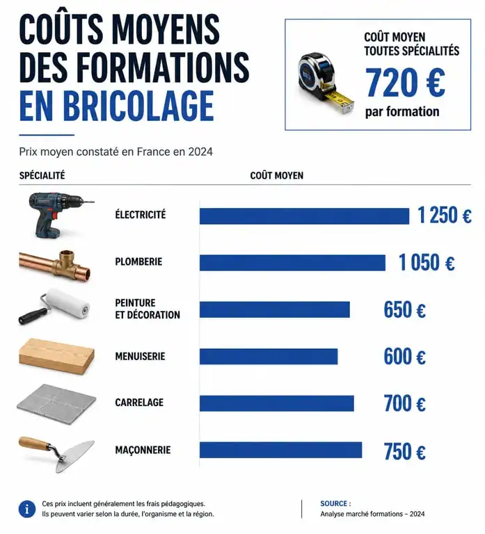 Comparatif des prix moyens des formations en bricolage et travaux par spécialité