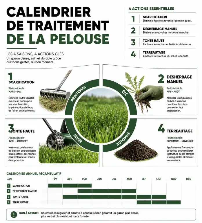 Calendrier de traitement et entretien de la pelouse contre les mauvaises herbes