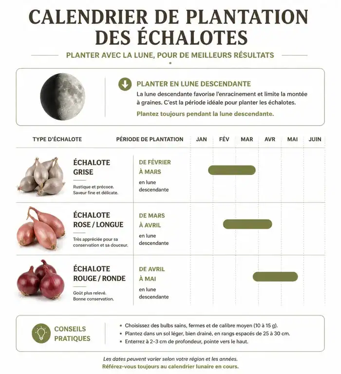 Calendrier de plantation des échalotes selon la lune et les variétés