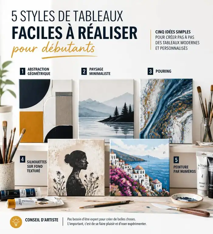 Exemples de tableaux faciles à faire avec la peinture acrylique pour débutants