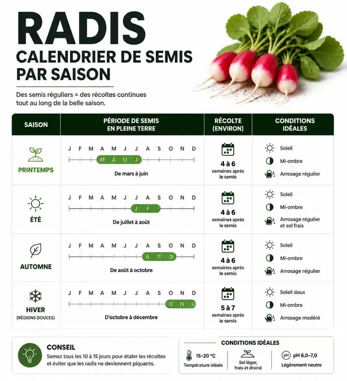 Calendrier de semis des radis par saison et conditions de culture