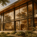 maison mur rideau façade vitrée aluminium bois