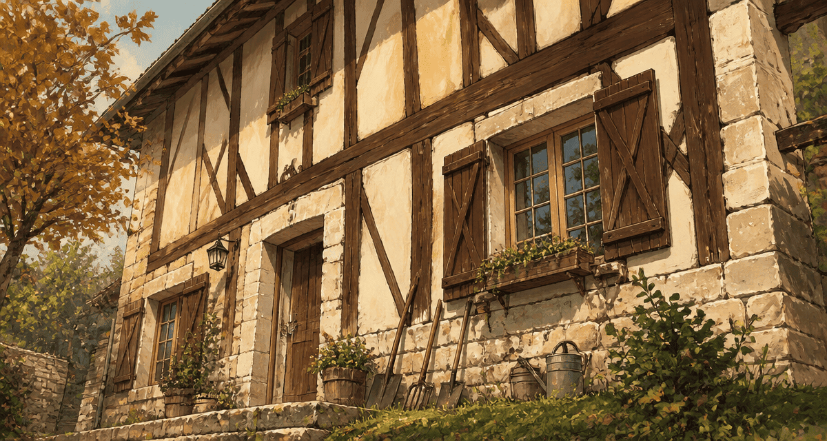 mur colombage maison façade automne