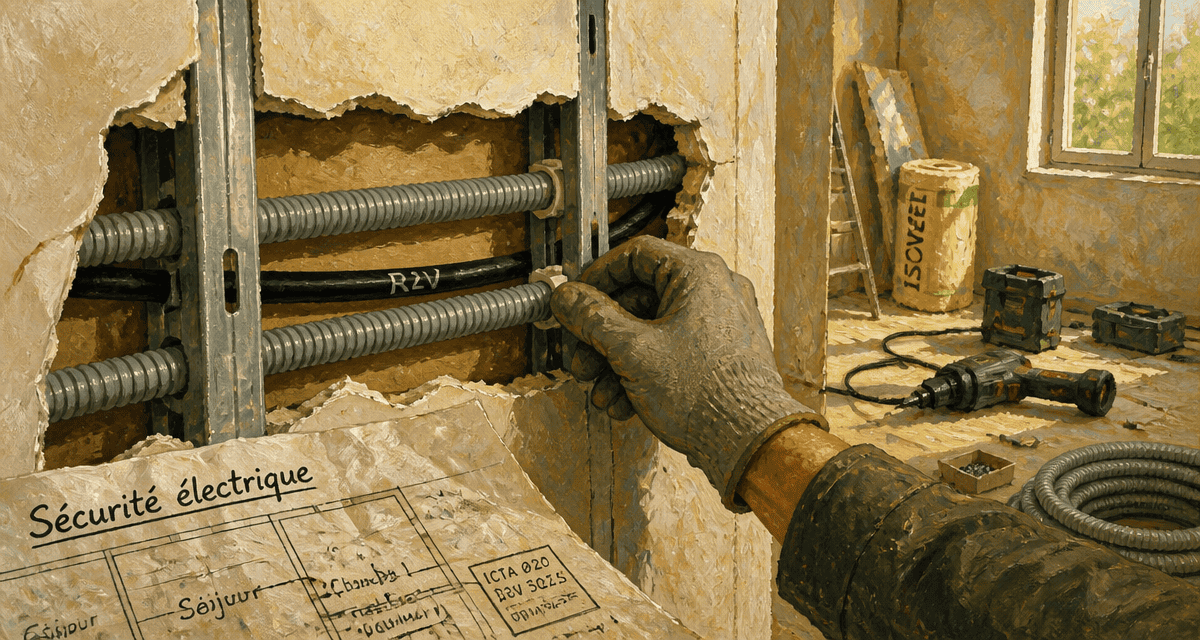 Norme câble sans gaine dans cloison placo sur chantier rénovation