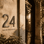 numero de maison design aluminium sur mur pierre