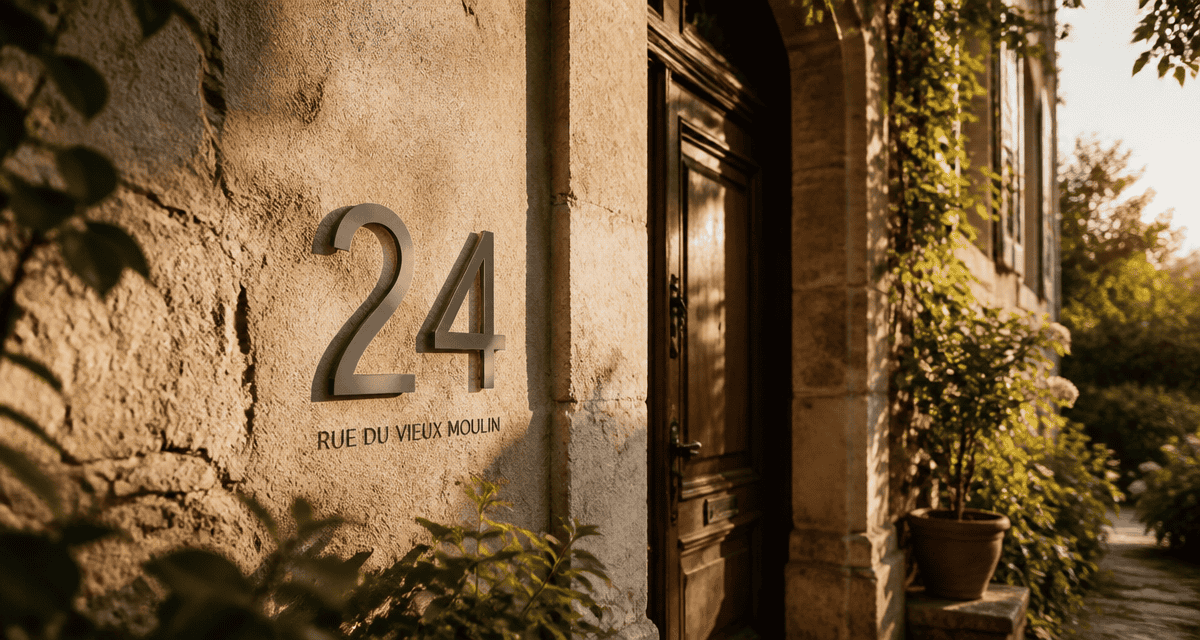 numero de maison design aluminium sur mur pierre