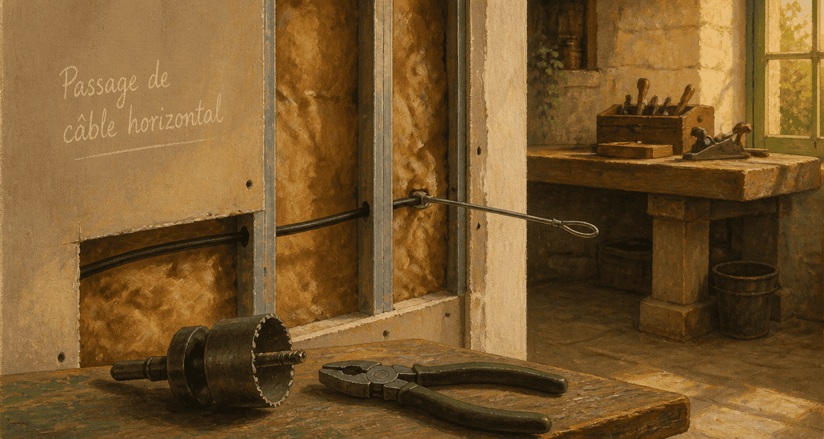 passer un câble horizontal dans une cloison placo, outils et structure